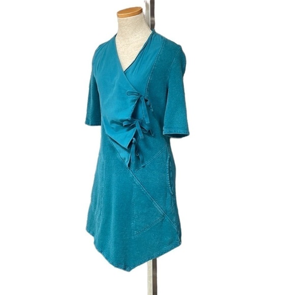 Prairie Underground Wrap Dress Asymmetrical Mini Pockets Teal Ties Size XS - Picture 2 of 14